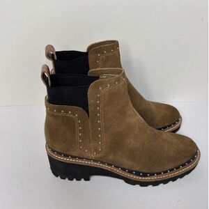 Dolce Vita Studded Suede Ankle Boots Platform Block Heel Womens